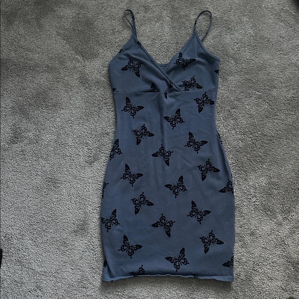 Wild Fable Blue Dress with Black Butterfly Design